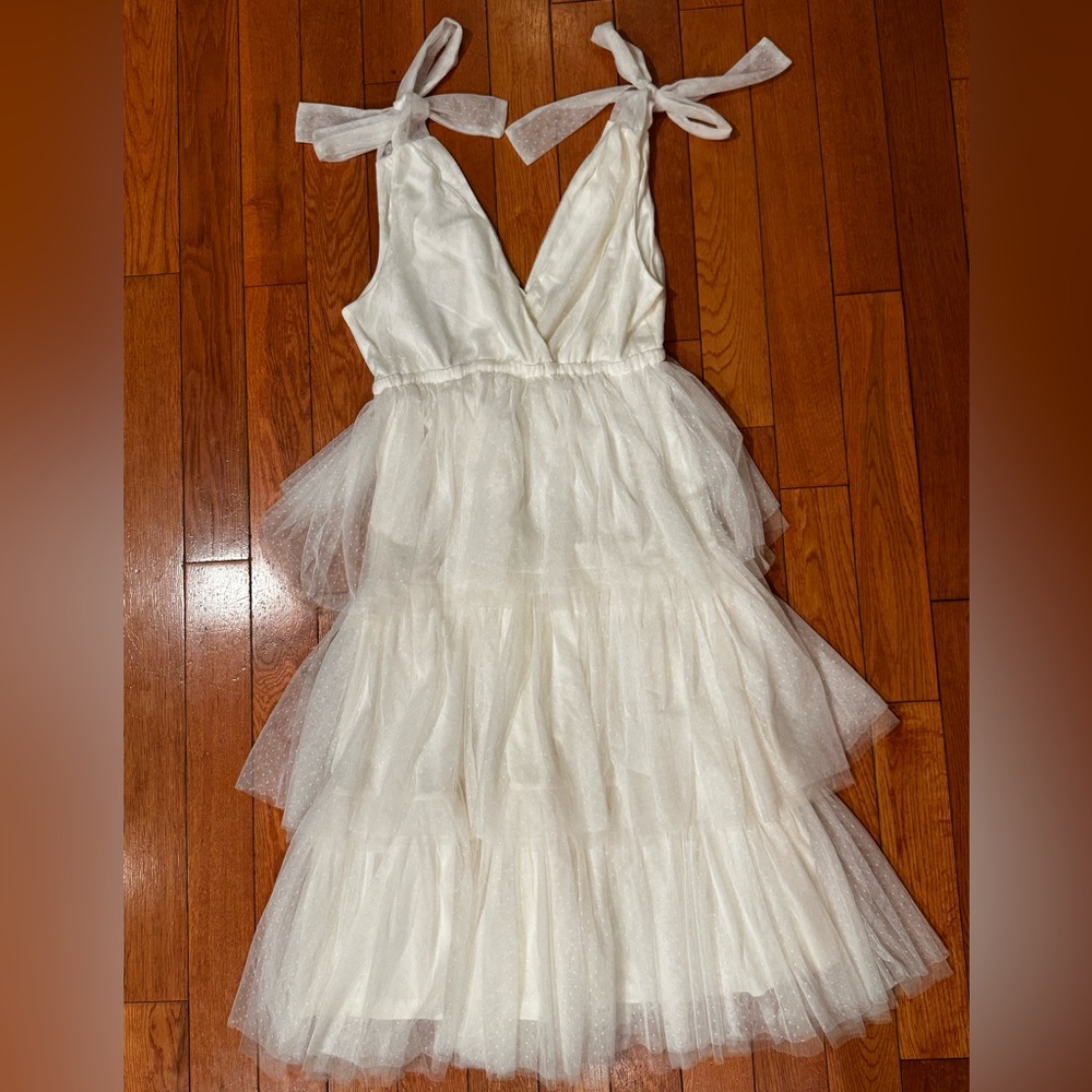 NWT Baltic Born Tessa Tiered Tulle Tank Dress White Medium Bow Straps Wedding